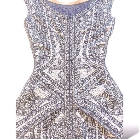 Herve Leger Blue/Violet Staci Floral Jacquard BodyCon Dress |Size: Small| - Picture 11 of 13